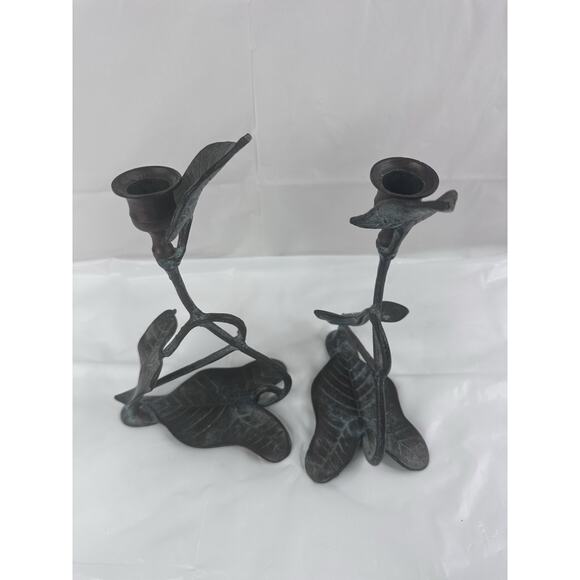 Rosenthal Netter Lily Single Taper Candle Holder Patinated Bronze Metalwork Set - Picture 3 of 7